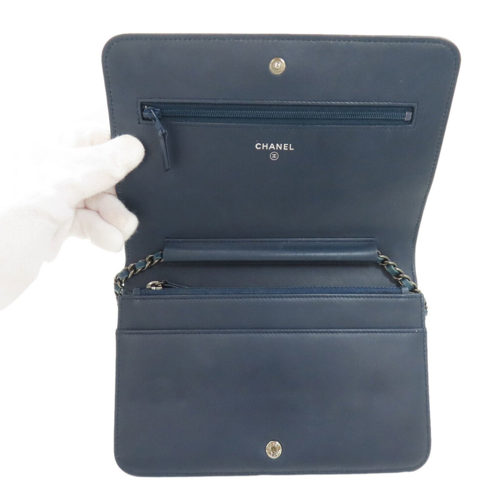 CHANEL Blue Lambskin Leather Logo Wallet - Picture 5 of 16